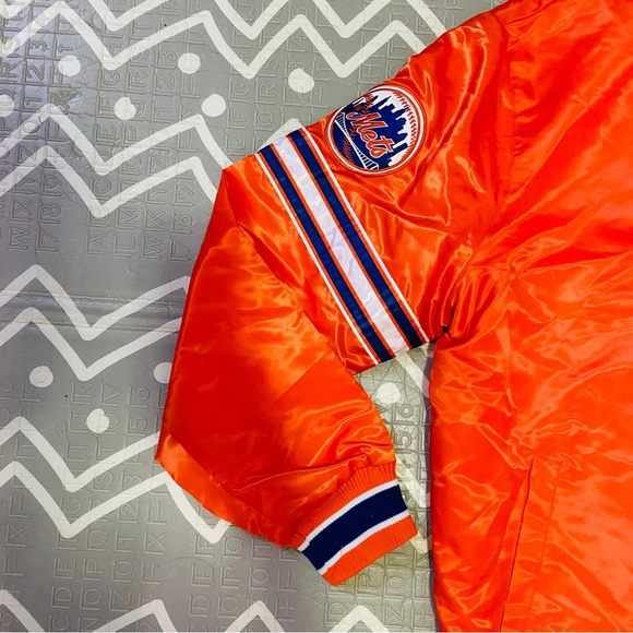 Vintage retro starter New York Mets orange varsity bomber jacket - Picture 3 of 11